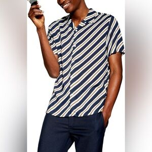 Topman Striped Short Sleeve Button Up Shirt XS | Oversized Fit